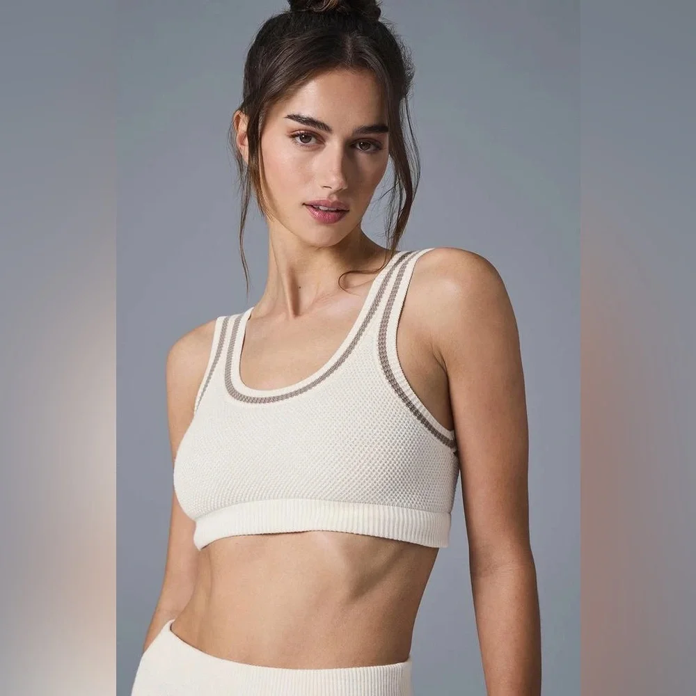 Alo Yoga Tennis Club Sweater Knit Bra & Skirt Set Ivory Gravel Size Small BNWT